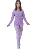 Sweet Kalp Desenli Pamuk Kadın Pijama Takımı (Eflatun) - 1