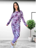Kalp Desenli Kadın Polar Peluş Pijama Takımı (Mor) - 2