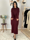 Bsiklet Yaka Saç Örgülü Triko Midi Elbise (Bordo) - 3