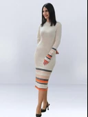 Fitted Kesim Sıfır Yaka Triko Elbise (Bej) - 3