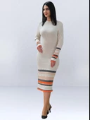 Fitted Kesim Sıfır Yaka Triko Elbise (Bej) - 2