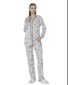 Limissi Viskon Desenli Vizon Şeritli Pijama Takımı %100 Pamuk - 1