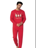 Baskılı Pamuk Erkek Yeni Yıl Pijama Takımı (Noel Baba) - 1