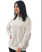 Düz Sıfır Yaka Triko Görünüm Sweatshirt (Beyaz) thumbnail 1