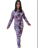 Kalp Desenli Kadın Polar Peluş Pijama Takımı (Mor) - 1