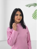 Boğazlı Düz Swaetshirt (Pembe) thumbnail 4