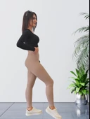 Yüksek Bel Toparlayıcı ve Sıkılaştırıcı Likralı Fitilli Şardonlu Tayt (S. Kahve) thumbnail 4