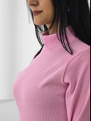 Boğazlı Düz Swaetshirt (Pembe) thumbnail 3