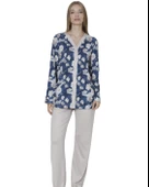 Limissi Viskon Desenli Lacivert Pijama Takımı %100 Pamuk - 1