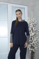 Limissi Viskon Lacivert Kapişonlu Eşofman Takımı %100 Pamuk thumbnail 6