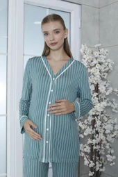Limissi Viskon Çizgili Yeşil Pijama Takımı %100 Pamuk thumbnail 4