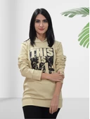 Baskılı Kapüşonlu Swaetshirt (Krem) thumbnail 2