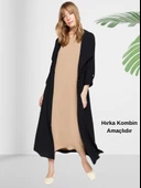 Sıfır Yaka Kolsuz Düz Uzun Saten Elbise thumbnail 3