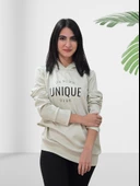 Unique Baskılı Kapüşonlu Swaetshirt (Krem) thumbnail 2