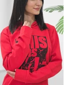 Baskılı Kapüşonlu Swaetshirt (Kırmızı) thumbnail 3