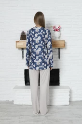 Limissi Viskon Desenli Lacivert Pijama Takımı %100 Pamuk - 5