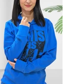 Baskılı Kapüşonlu Swaetshirt (Mavi) thumbnail 3