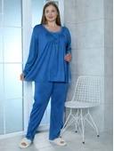 Limissi Viskon Büyük Beden Mavi Pijama Takımı %100 Pamuk thumbnail 2