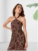 Boyundan Bağlamalı Halter Yaka Yırtmaçlı Elbise thumbnail 3