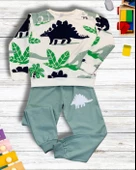 Dinozor Baskılı Günlük Mevsimlik Renkli Erkek Alt Üst Takım (Yeşil) thumbnail 2