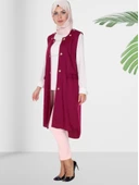 Tesettür Uzun Şifon Fuşya Yelek - 2