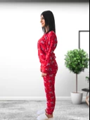 Baskılı Kadın Polar Peluş Yeni Yıl Pijama Takımı (Geyik) - 6