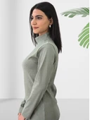 Boğazlı Düz Swaetshirt (Yeşil) thumbnail 3