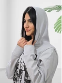 Baskılı Kapüşonlu Swaetshirt (Gri) thumbnail 3