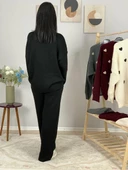 Kadın Uzun Kol Kalpli Bisiklet Yaka Triko Kazak Pantolon Takım (Siyah) thumbnail 7