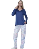 Limissi Viskon Desenli Lacivert Pijama Takımı %100 Pamuk thumbnail 1
