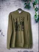 Baskılı Kapüşonlu Swaetshirt (Haki) thumbnail 5