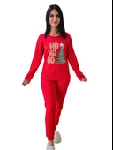 Baskılı Pamuk Kadın Yeni Yıl Pijama Takımı (Ho Ho Ho)) thumbnail 1