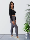 Yüksek Bel Toparlayıcı ve Sıkılaştırıcı Likralı Fitilli Şardonlu Tayt (Antrasit) thumbnail 3