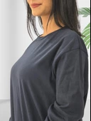 Düz Sıfır Yaka Sweatshirt (Lacivert) thumbnail 4