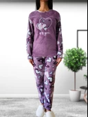 With You Kalp Desenli Kadın Polar Peluş Pijama Takımı (Mor) thumbnail 3