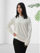 Düz Kapüşonlu Swaetshirt (Beyaz) thumbnail 5