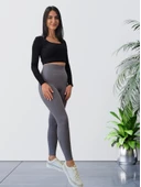 Yüksek Bel Toparlayıcı ve Sıkılaştırıcı Likralı Fitilli Şardonlu Tayt (Antrasit) thumbnail 2