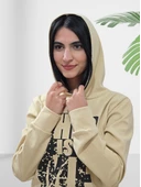Baskılı Kapüşonlu Swaetshirt (Krem) thumbnail 3