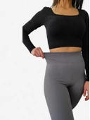 Yüksek Bel Toparlayıcı ve Sıkılaştırıcı Likralı Fitilli Şardonlu Tayt (Antrasit) thumbnail 7