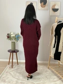Bsiklet Yaka Saç Örgülü Triko Midi Elbise (Bordo) - 7