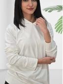 Düz Kapüşonlu Swaetshirt (Beyaz) thumbnail 6