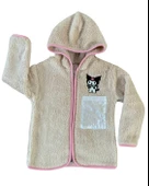 Fermuarlı Kapüşonlu Peluş Polar Baskılı Kız Çocuk Mont (S.Kahve) - 1