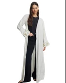 Çizgili Keten Tesettür Kimono thumbnail 1