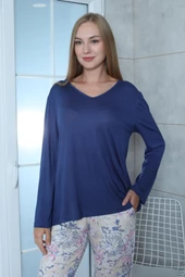 Limissi Viskon Desenli Lacivert Pijama Takımı %100 Pamuk thumbnail 7