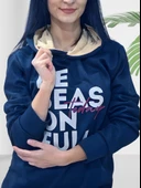Be Season Full Baskılı Kapüşonlu Swaetshirt (Lacivert) - 3