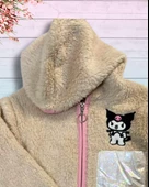 Fermuarlı Kapüşonlu Peluş Polar Baskılı Kız Bebek Mont (S.Kahve) - 2