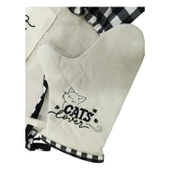 Kedi Lover Nakışlı, Fırfırlı, Buldan Keten Fırın Önlüğü (ÖRTÜSÜ) Ve Eldiveni - 3