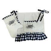 Kedi Lover Nakışlı, Fırfırlı, Buldan Keten Fırın Önlüğü (ÖRTÜSÜ) Ve Eldiveni - 1