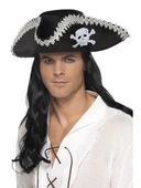 Yetişkin Siyah Denizci Korsan Şapkası Kenarları Gümüş İşlemeli thumbnail 1