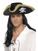 Yetişkin Siyah Denizci Korsan Şapkası Kenarları Altın İşlemeli thumbnail 1